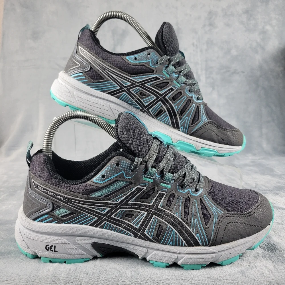 Asics Gel Venture 7 Black Blue Trail Running Shoes Womens Size 7 1012A682